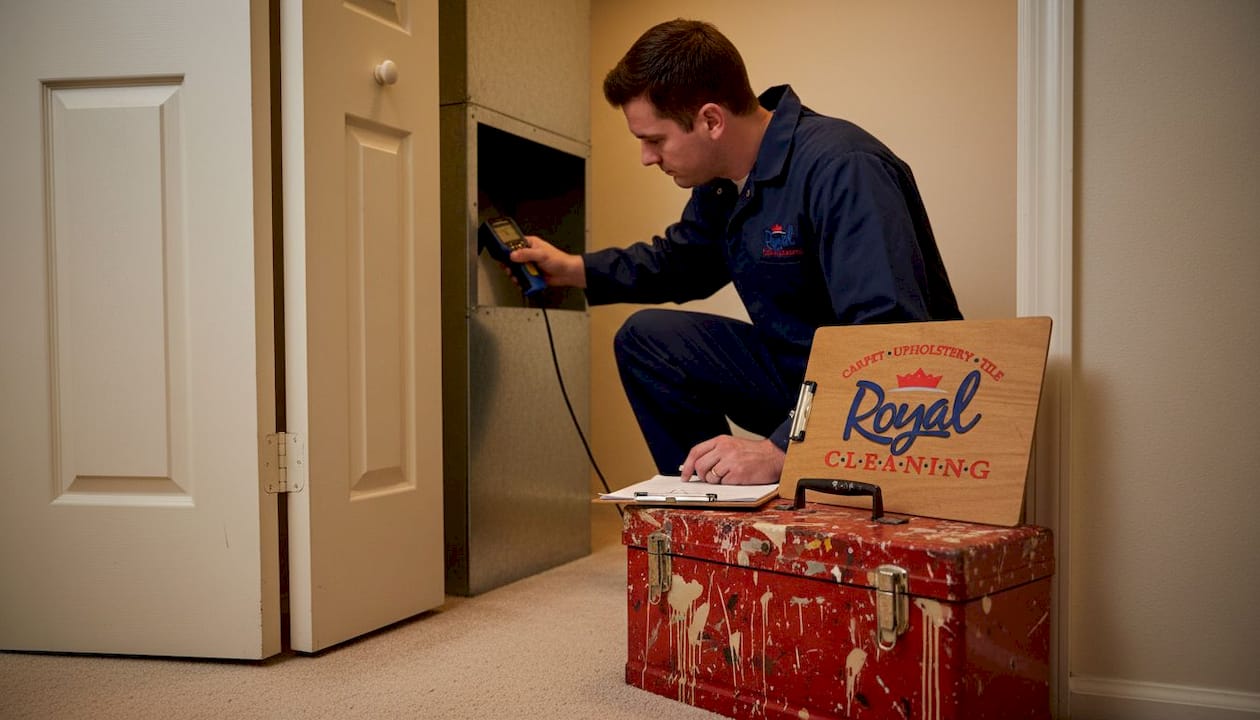 Technician measures airflow in home duct