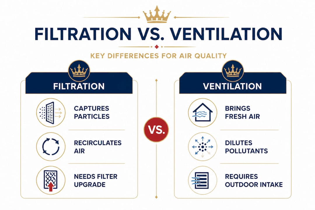 Infographic comparing filtration and ventilation