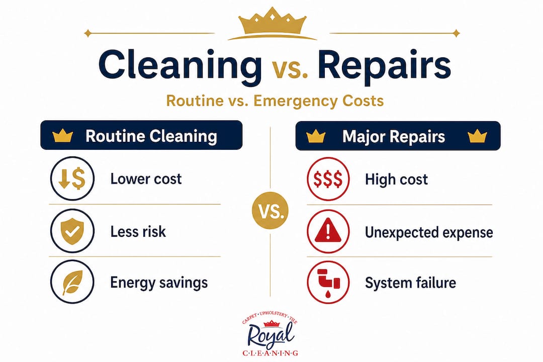 Infographic comparing routine cleaning with major repairs