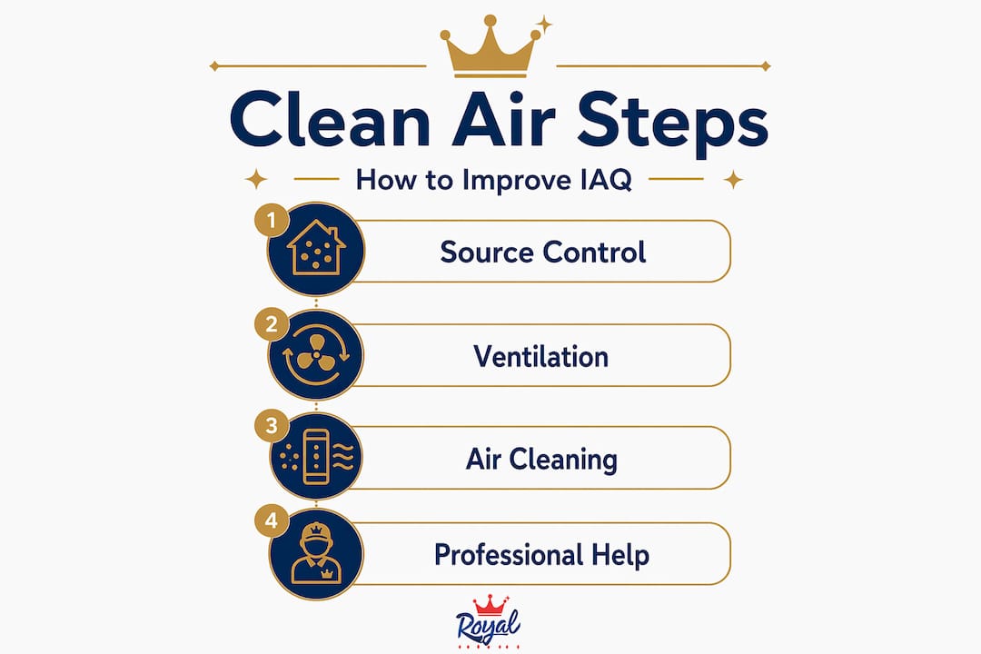 Infographic showing steps to improve indoor air quality