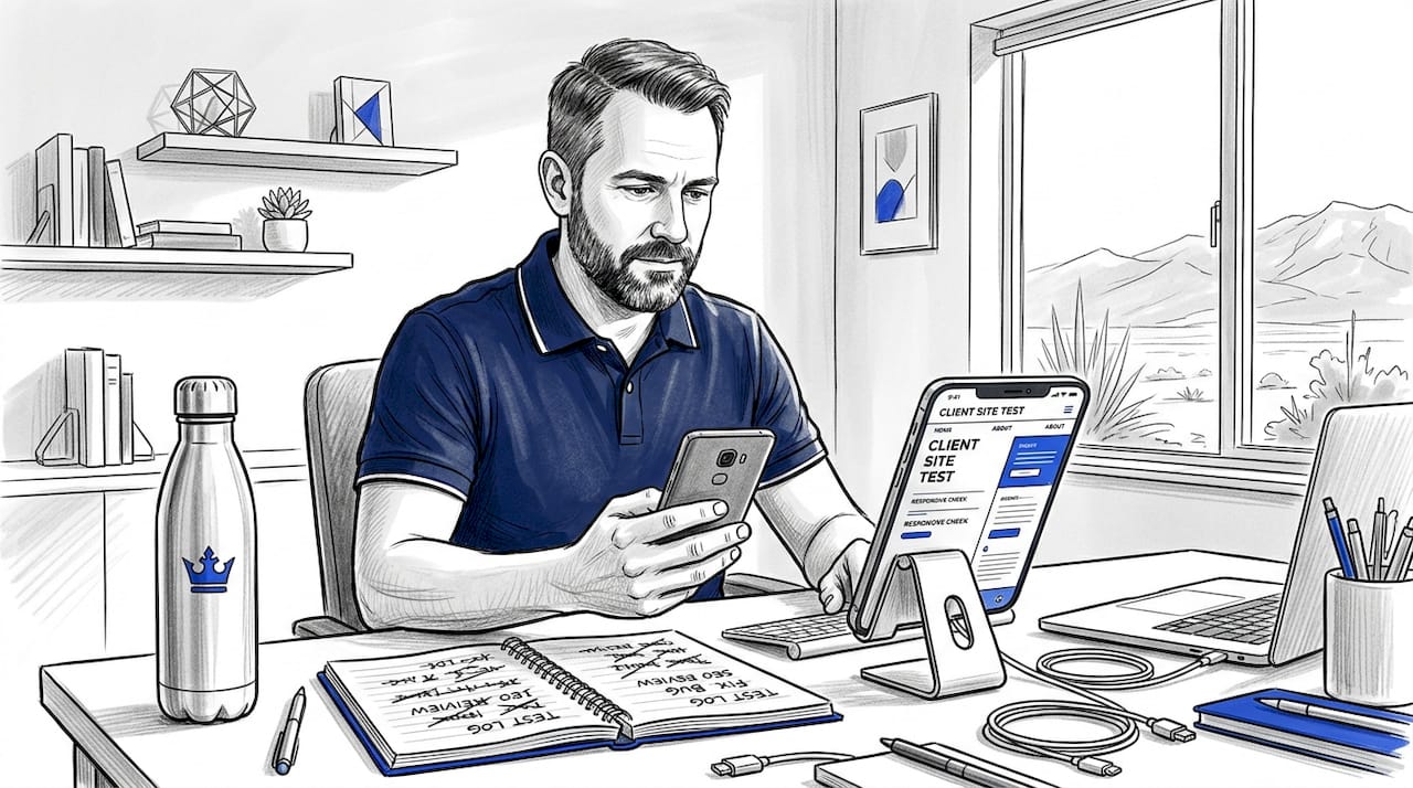 Web Designer Tests Site On Two Mobiles