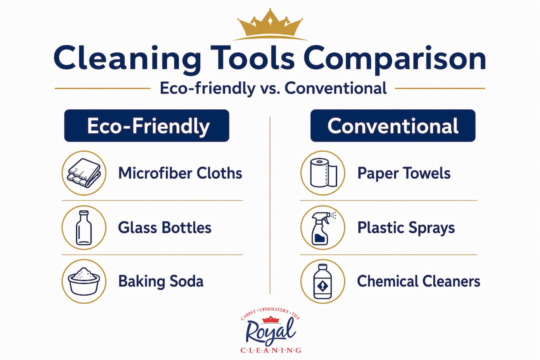 Infographic comparing eco and conventional cleaning tools
