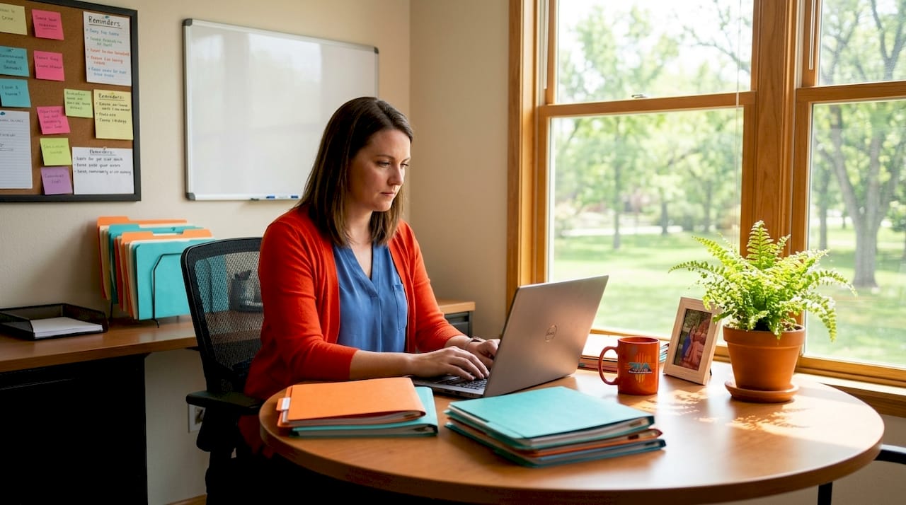 Employee working at clean office desk