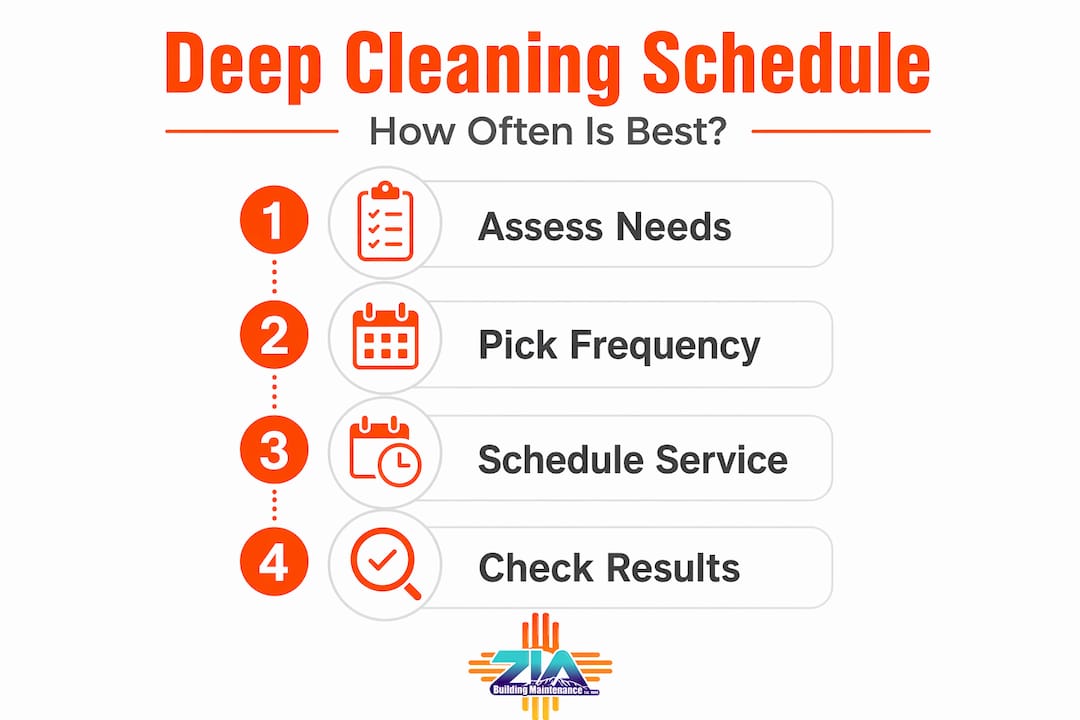 Infographic showing office deep cleaning schedule steps