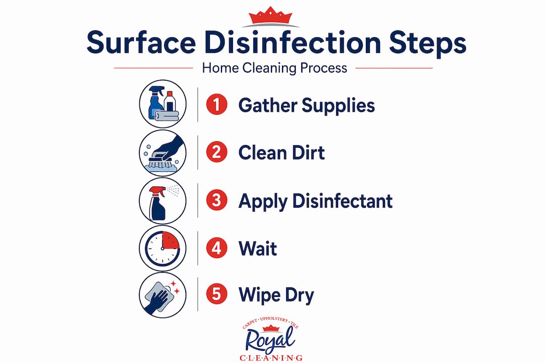 Infographic showing steps for surface disinfection