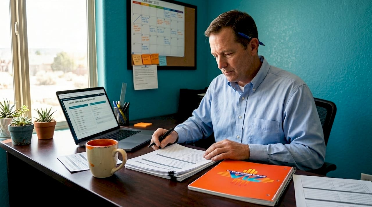 Supervisor sorts audit logs at desk
