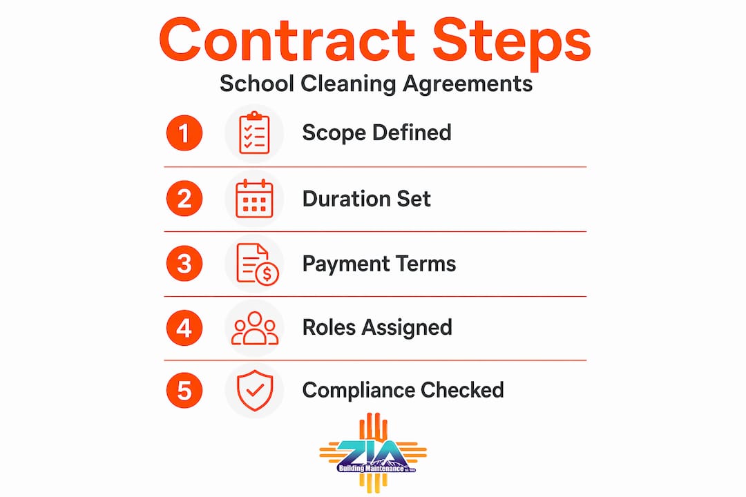 Infographic outlining school cleaning contract steps