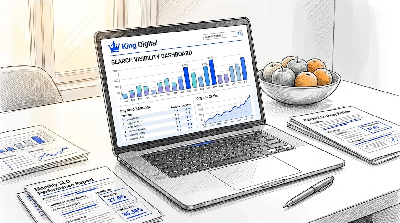 Laptop Showing Search Visibility Metrics Dashboard