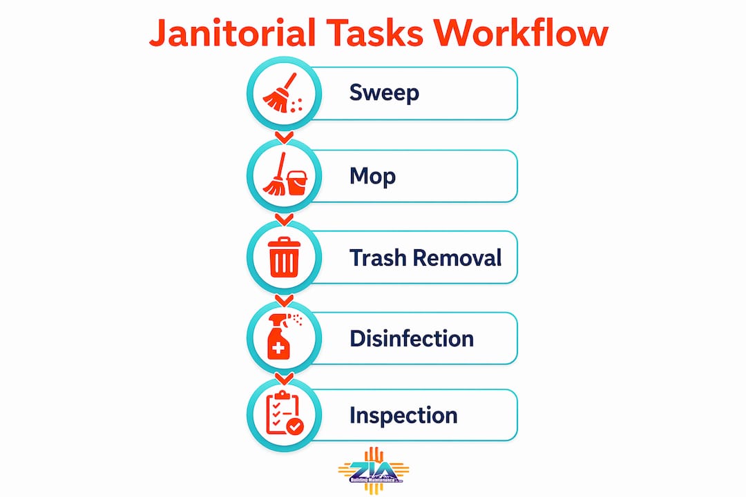 Infographic visually outlining janitorial tasks workflow