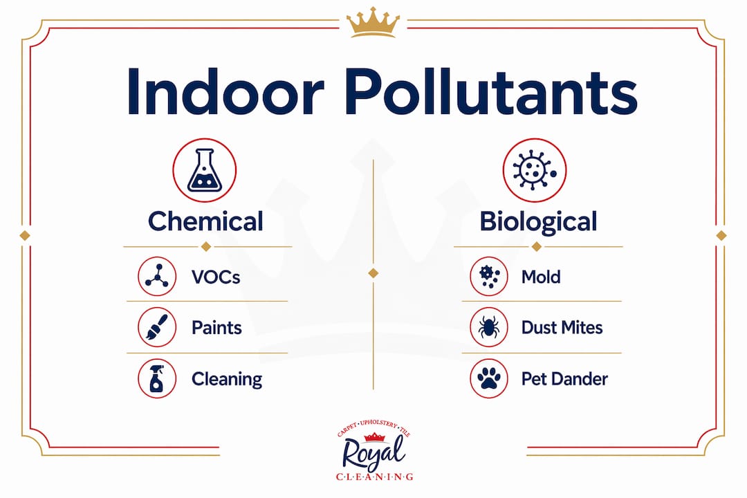 Infographic showing chemical vs biological indoor pollutants