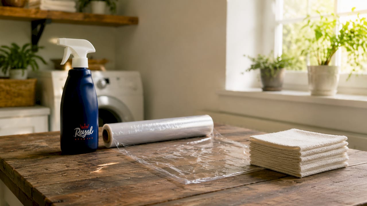 Professional tools for pet stain treatment laid out