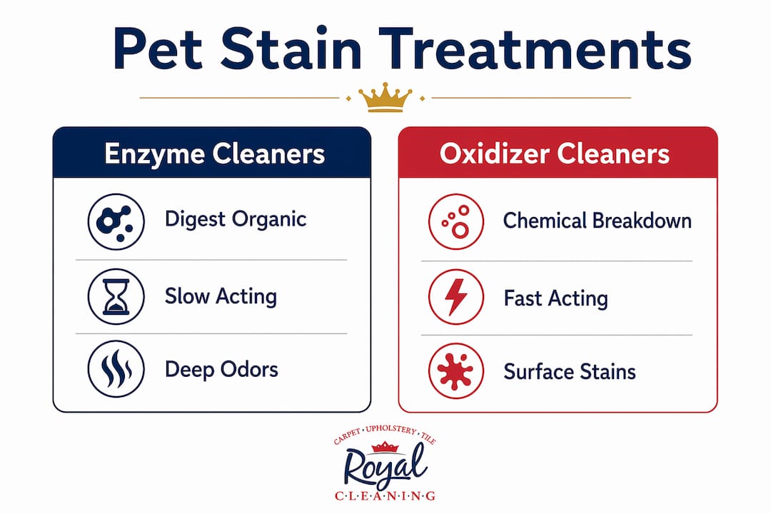 Infographic comparing enzyme and oxidizer pet stain cleaners