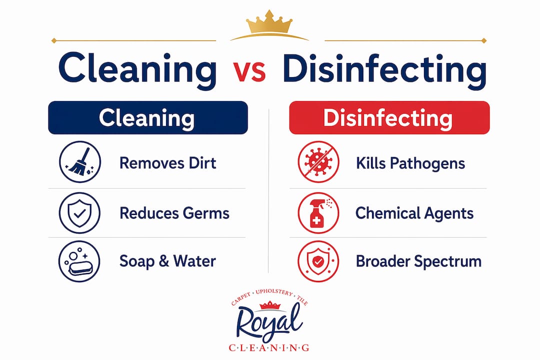 Infographic contrasting cleaning and disinfecting