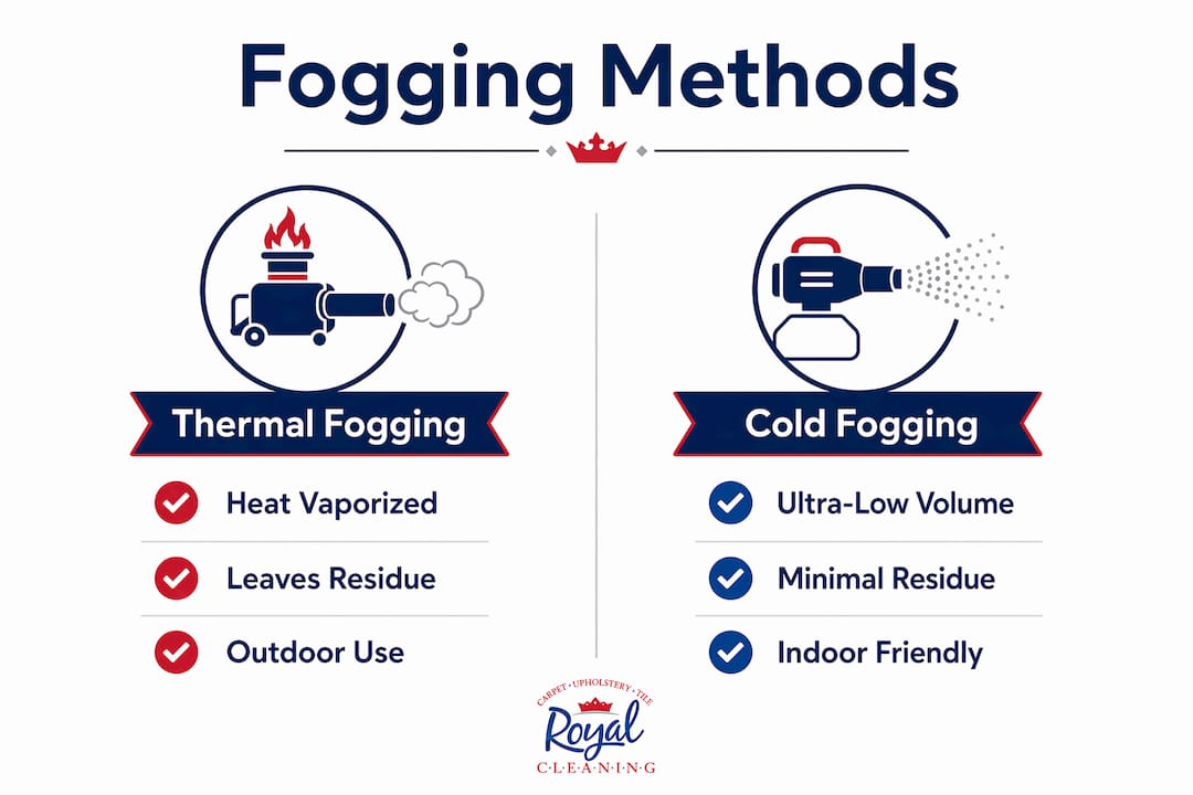Infographic comparing thermal and cold fogging methods