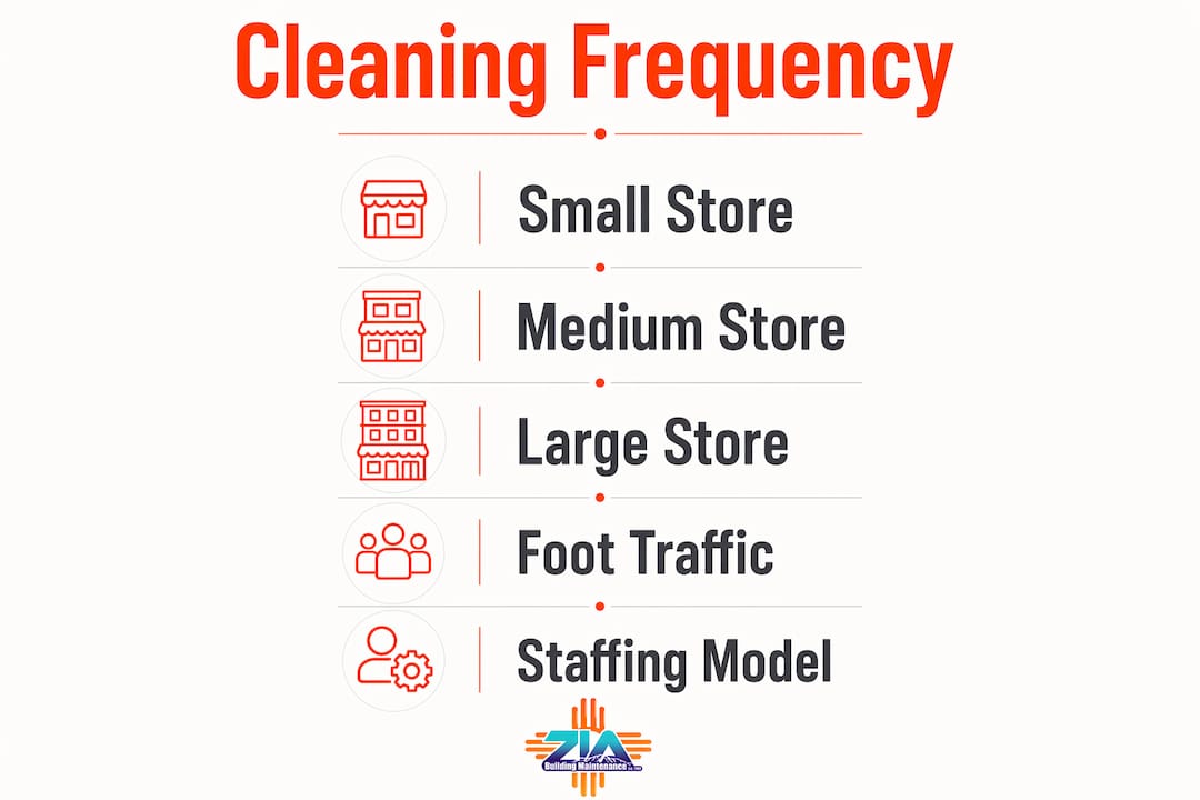 Infographic showing cleaning frequency by store size