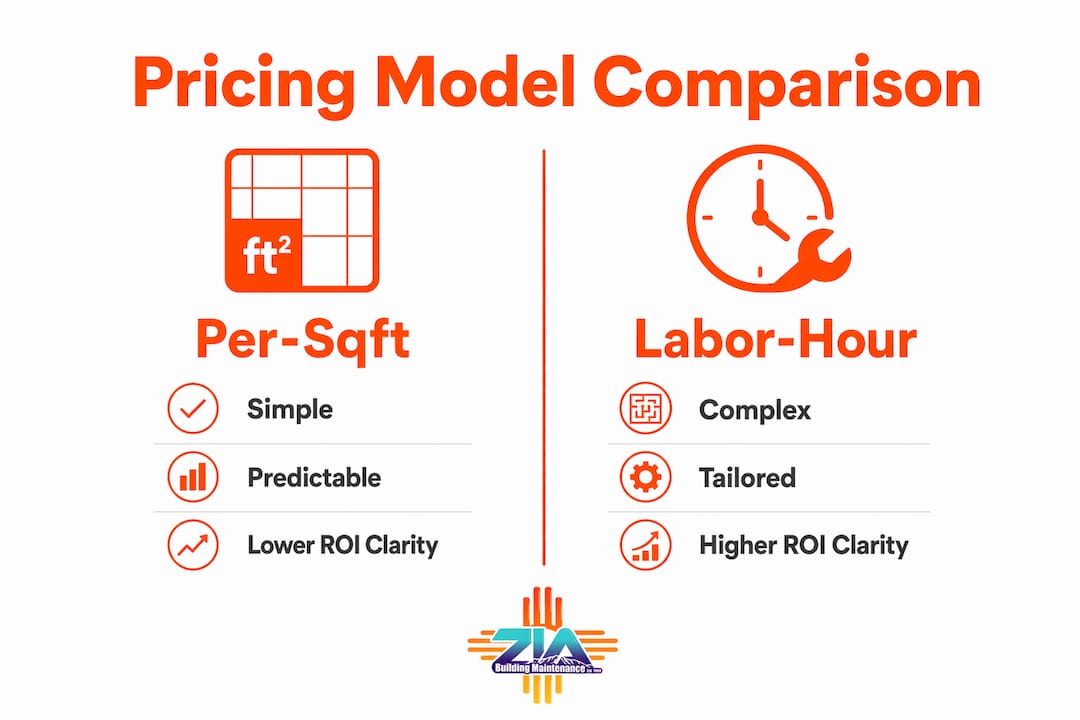 Infographic comparing per-square-foot and labor-hour pricing models