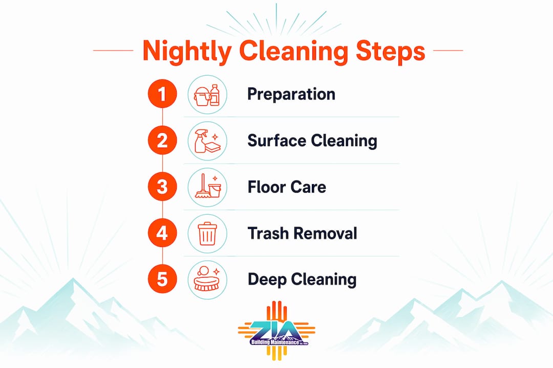 Infographic illustrating nightly retail cleaning process steps