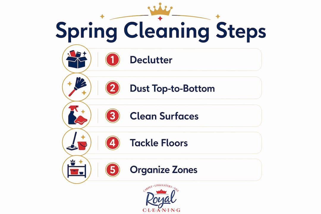 Infographic showing step-by-step spring cleaning workflow