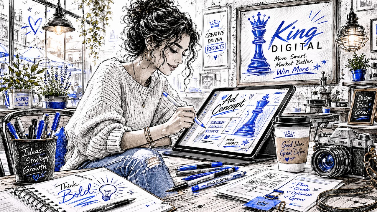 Designer Sketching Digital Ad Concepts On Tablet