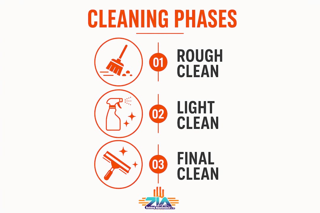 Infographic showing post-construction cleaning phases