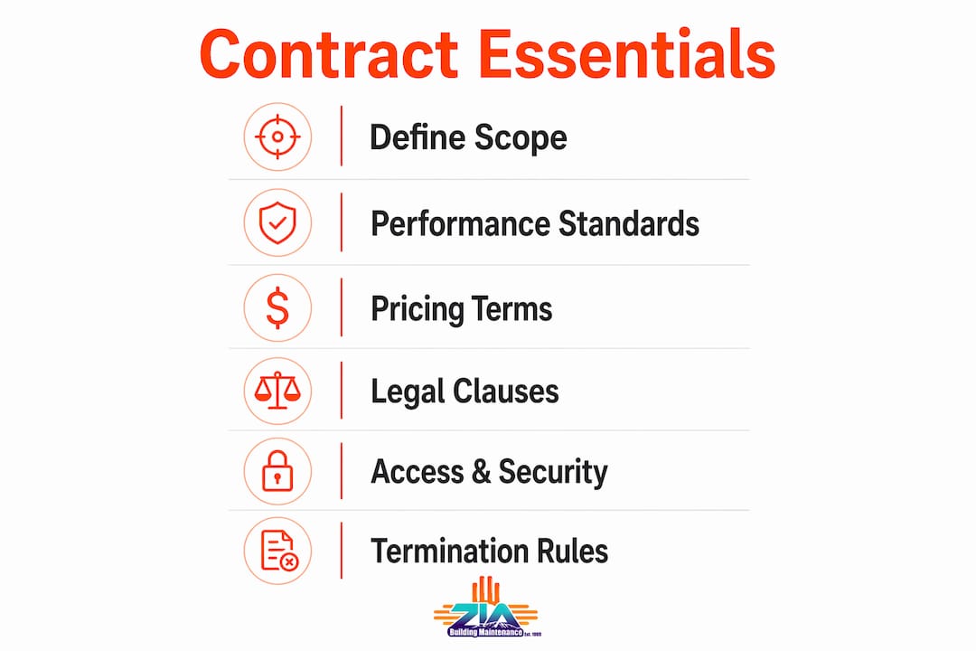 Infographic showing key steps in cleaning contract