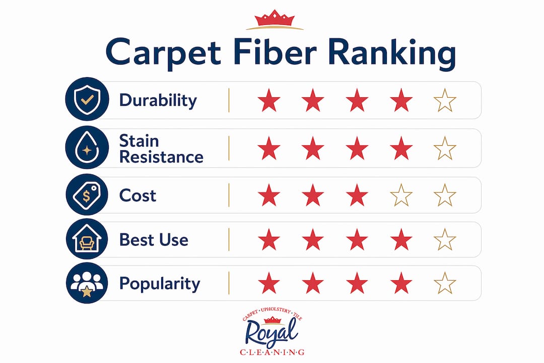 Infographic showing carpet fiber ranking by features