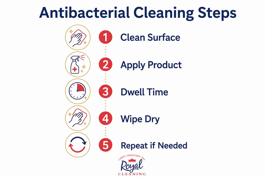 Step-by-step antibacterial cleaning infographic