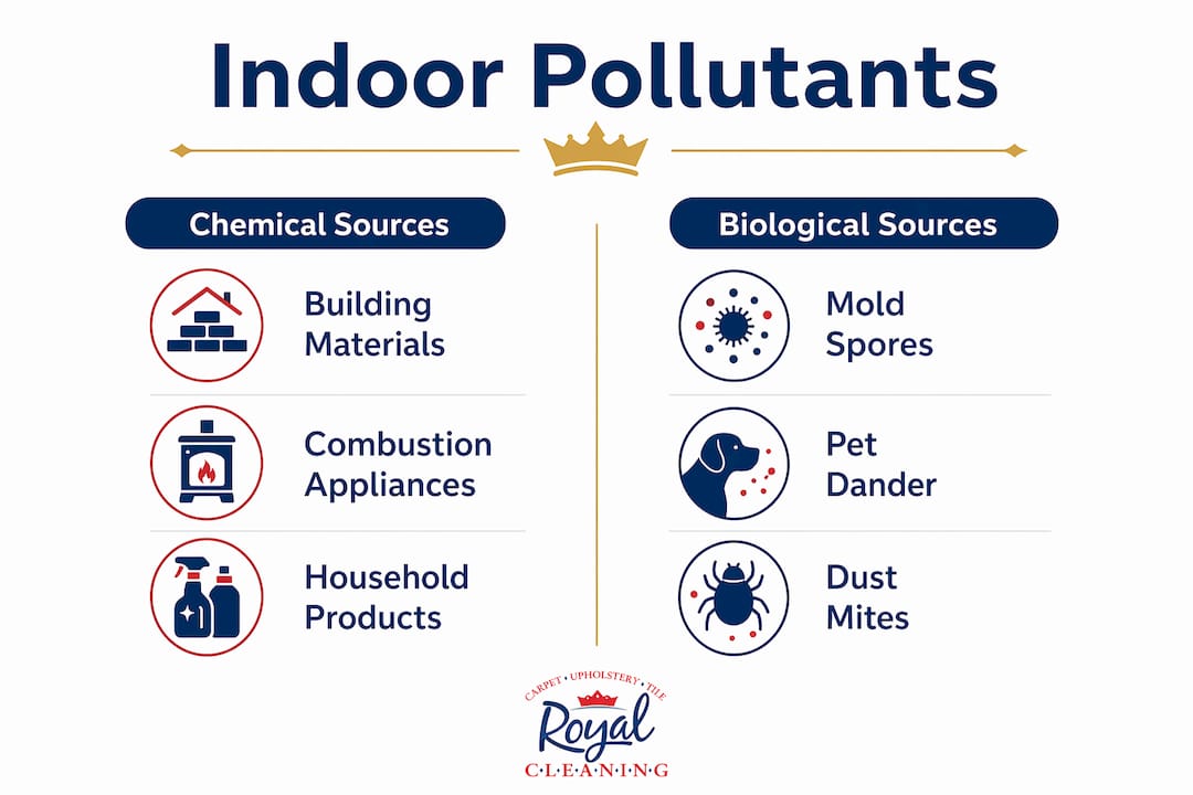 Infographic comparing chemical and biological indoor pollutant sources