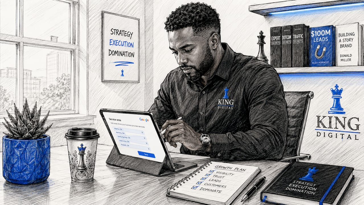 Service Business Google Profile Guide for 2026 2 Man Updating Service Area On Tablet At Desk