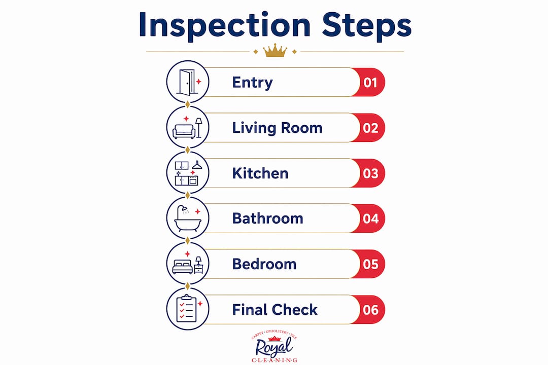 Infographic displaying room-by-room inspection steps