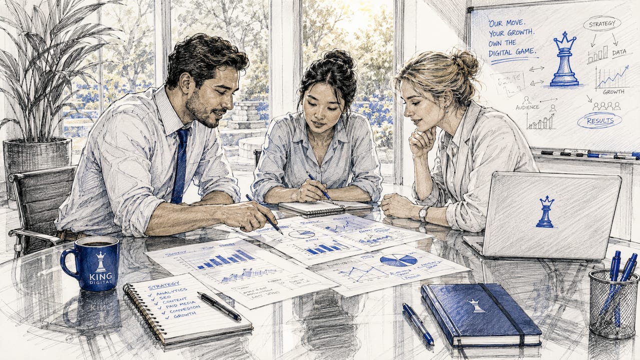 What Is a Digital Marketing Roadmap: Your 2026 Guide 1 Team Reviewing Marketing Data In Co-Working Space