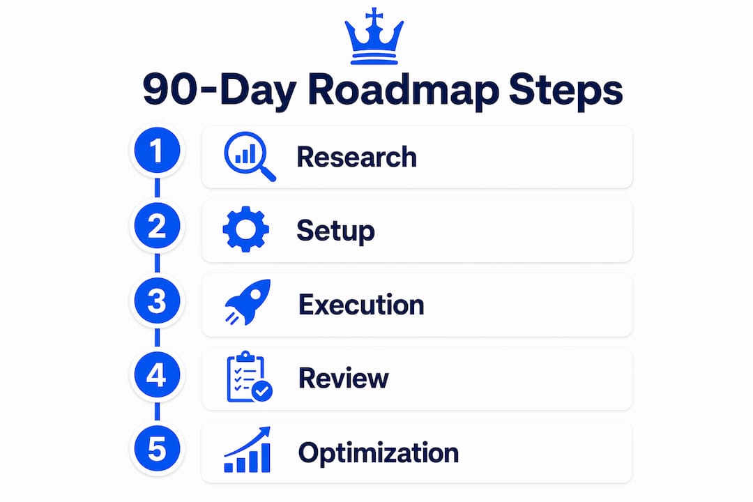 What Is a Digital Marketing Roadmap: Your 2026 Guide 2 Infographic Illustrating 90-Day Marketing Roadmap Steps