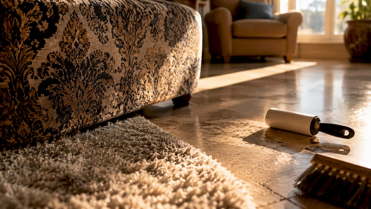 Dust on varied indoor surfaces close-up