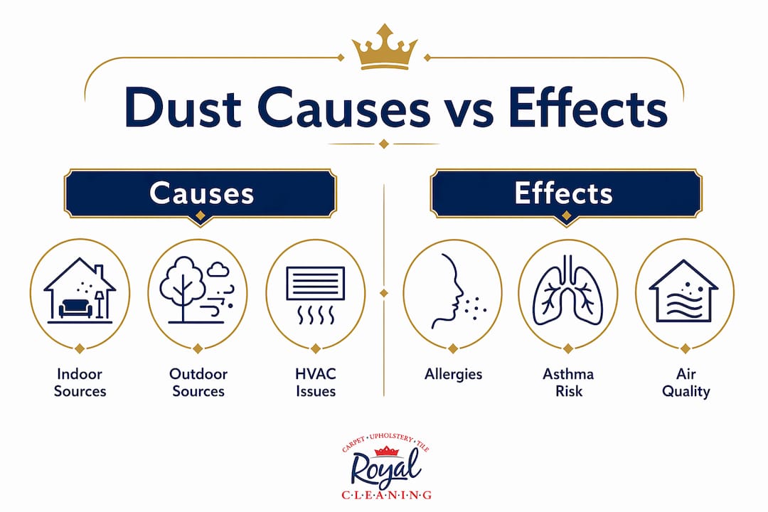 Infographic depicting dust buildup causes and effects
