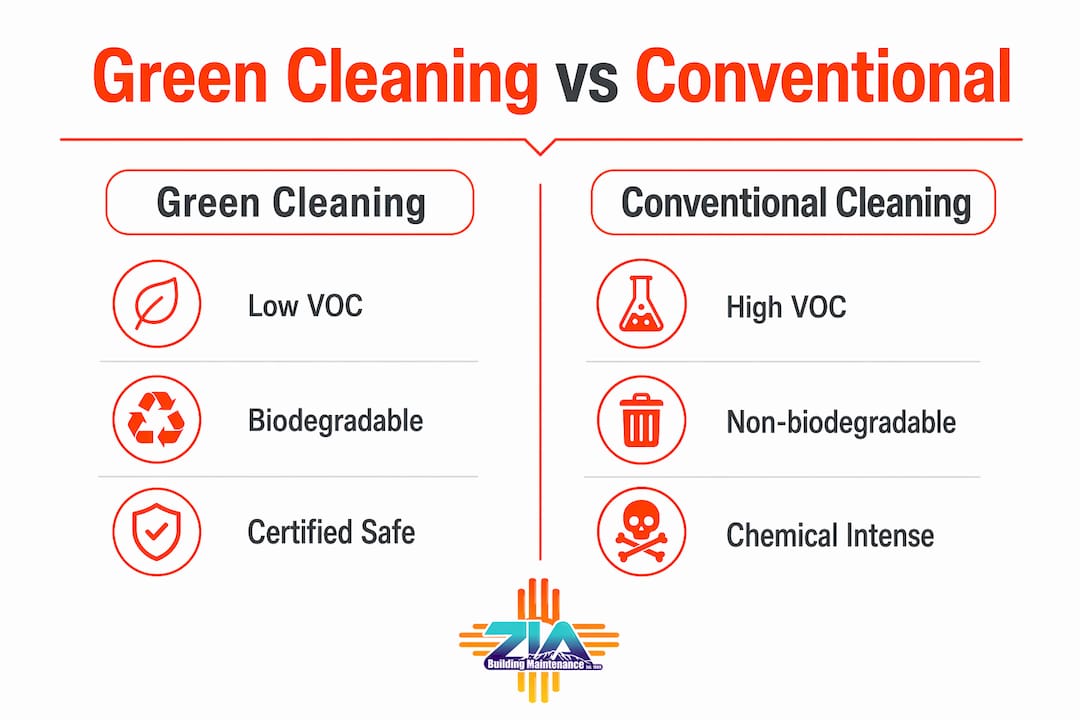 Infographic comparing green cleaning and conventional products
