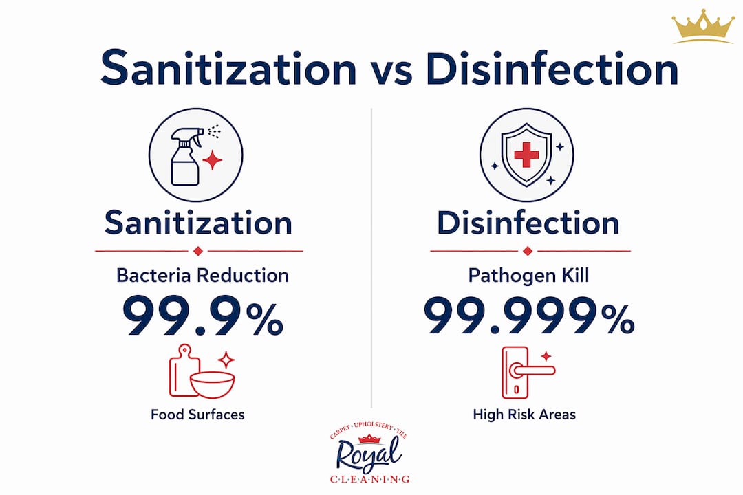 Infographic comparing sanitization and disinfection key points