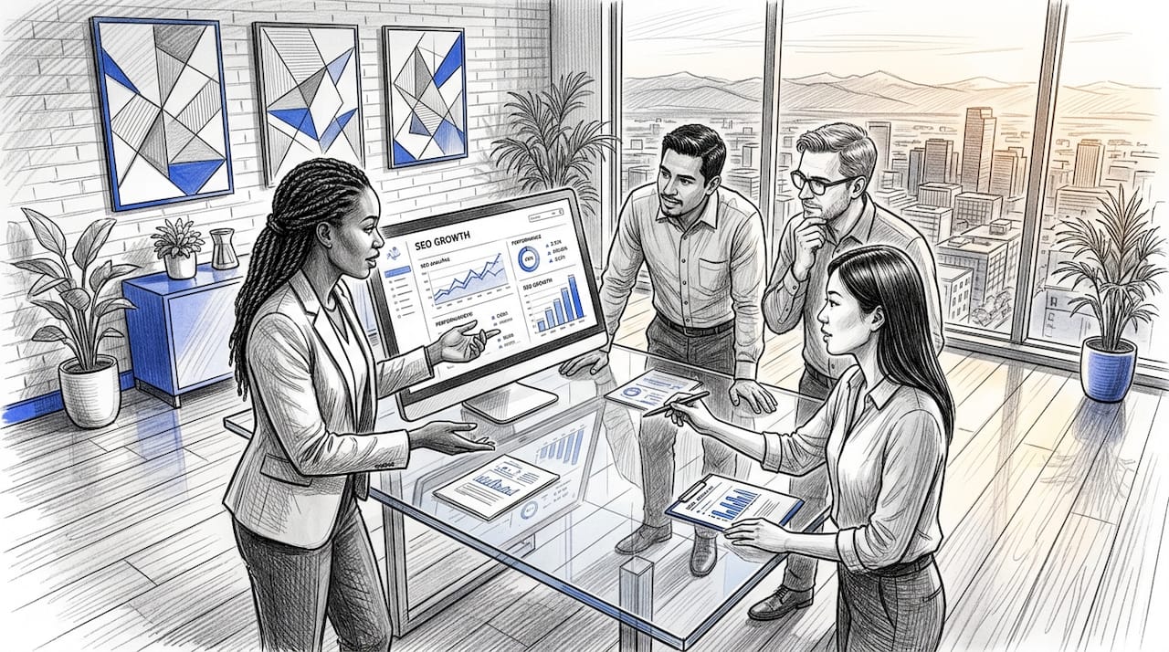 Local SEO Case Study Workflow for Albuquerque SMBs 1 Hands Interacting With Seo Dashboard Screen