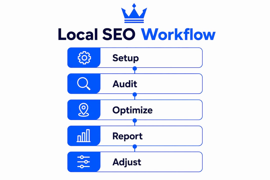 Local SEO Case Study Workflow for Albuquerque SMBs 3 Infographic Illustrating Step-By-Step Local Seo Workflow