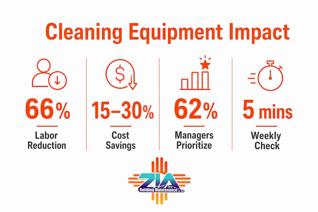 Infographic highlighting cleaning equipment efficiency and savings statistics