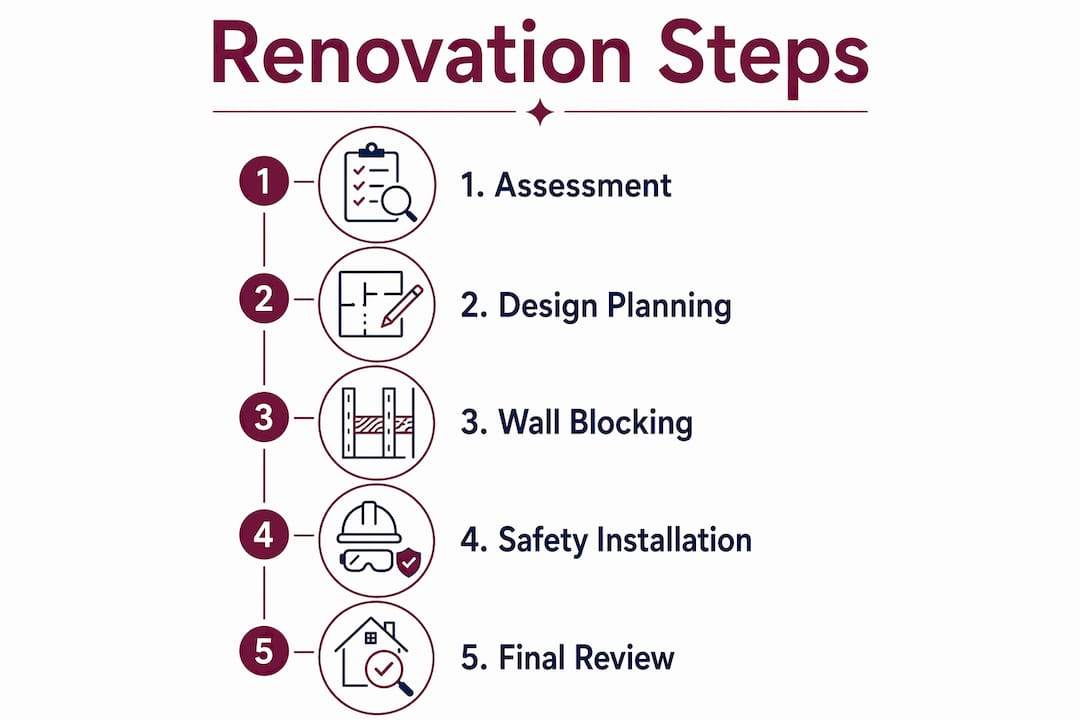 Aging In Place Bathroom: Your 2026 Renovation Guide 2 Infographic Illustrating 5 Renovation Steps