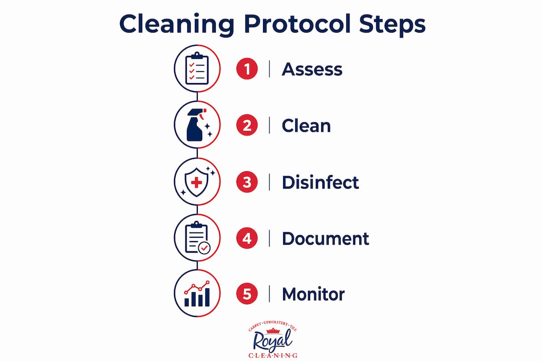 Infographic showing cleaning protocol steps