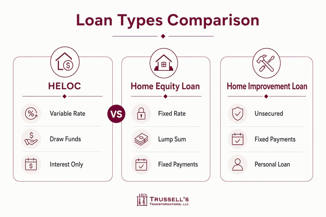 Infographic Comparing Heloc, Home Equity Loan, And Home Improvement Loan