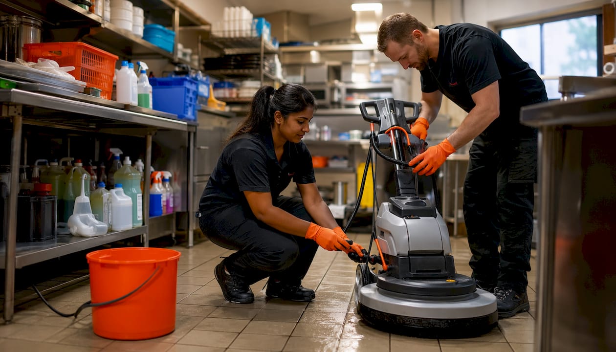 Cleaning staff preparing for early morning deep clean