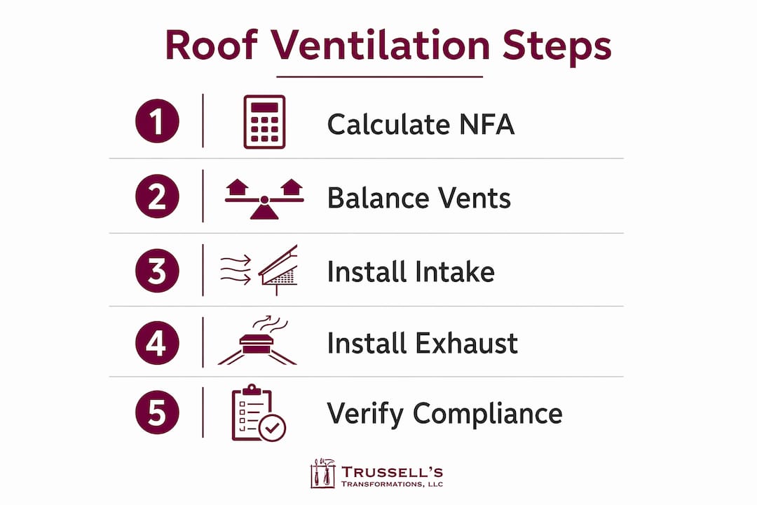 Roof Ventilation Requirements: 2026 Code Guide 1 Vertical Flow Infographic Showing Roof Ventilation Steps