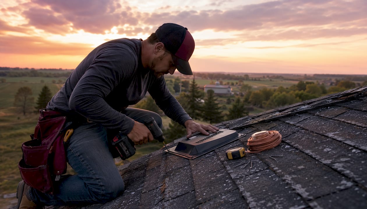 Roof Ventilation Requirements: 2026 Code Guide 2 Hands Installing Roof Ventilation On Shingled Roof