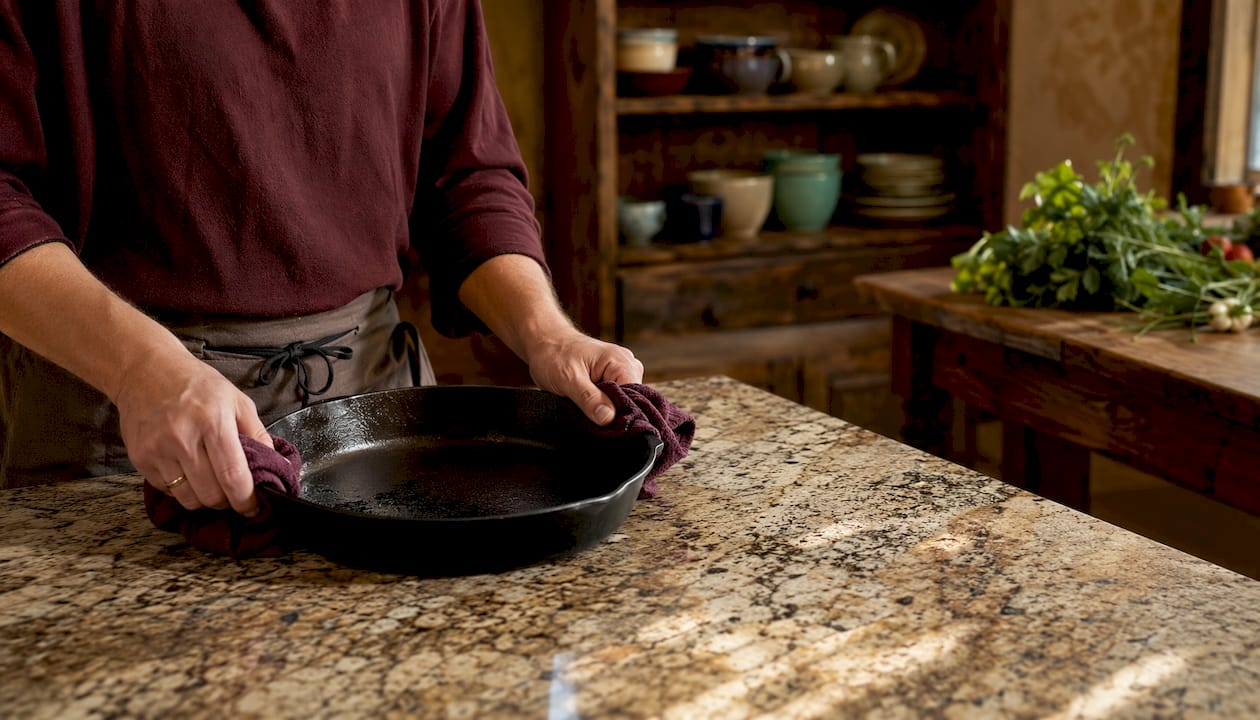 Quartz Vs Granite Countertops: 2026 Comparison Guide 2 Hands Placing Hot Skillet On Granite Countertop