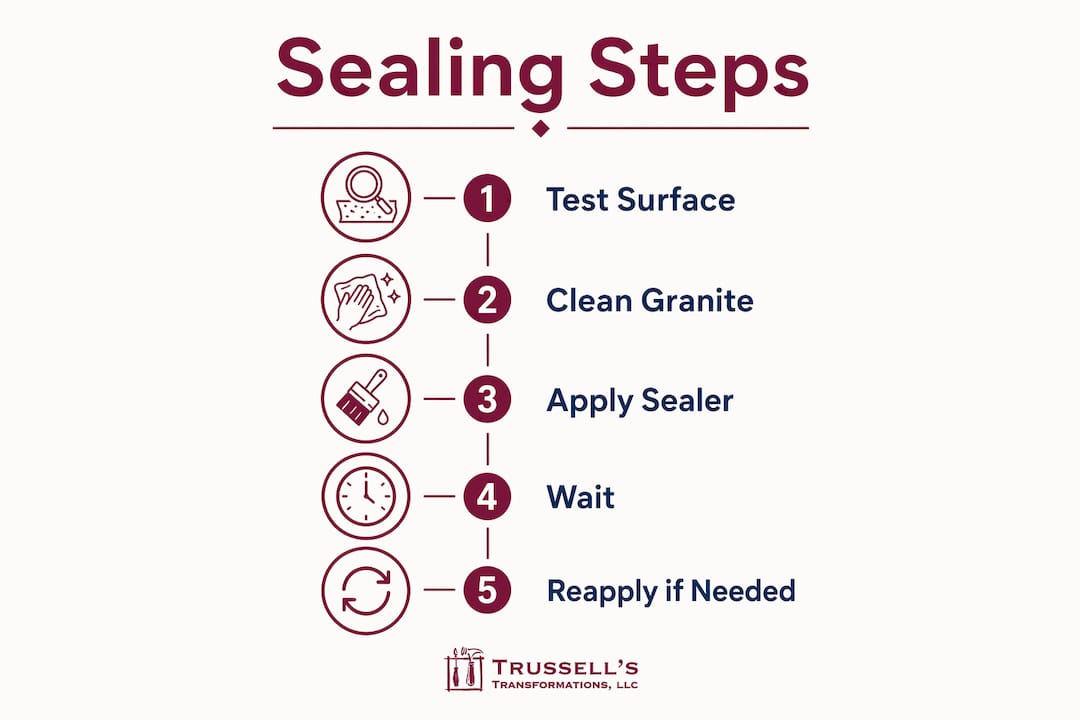 How To Seal Granite Countertops: 2026 New Mexico Guide 3 Infographic Showing Sealing Steps Process
