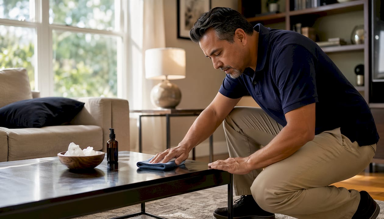 Homeowner cleaning kitchen to prevent odors