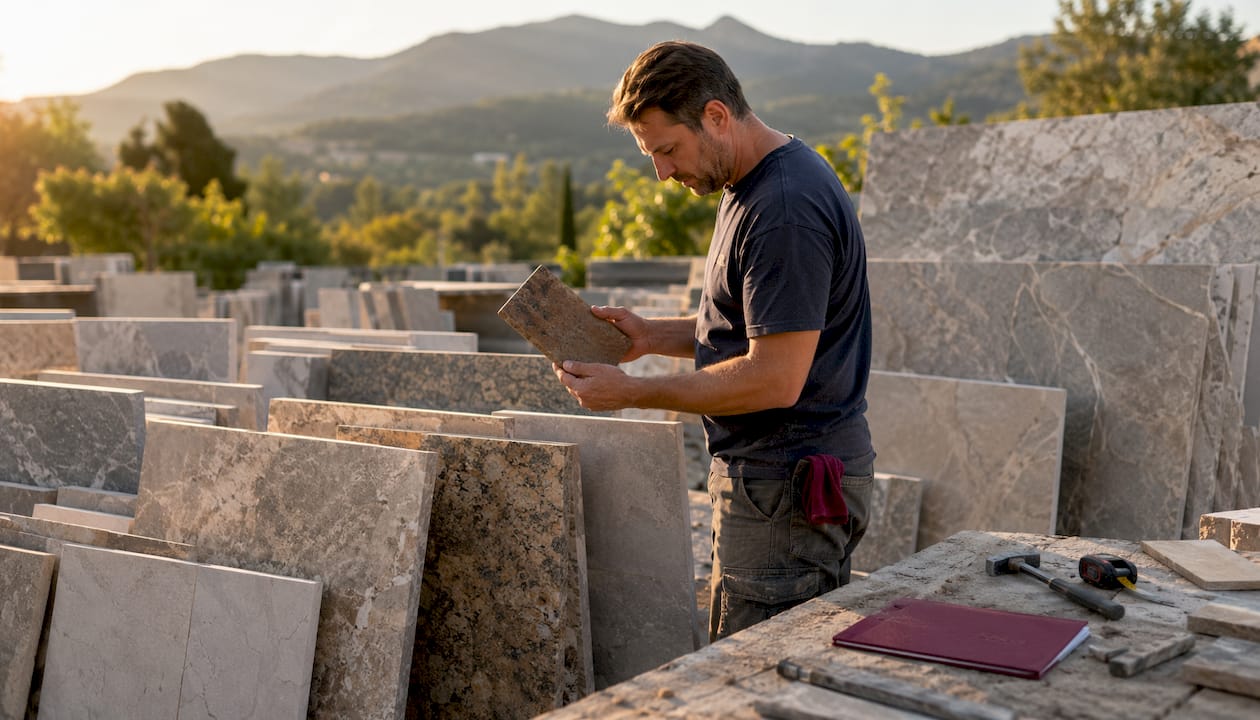 Quartzite Vs Granite Countertops: Albuquerque'S 2026 Guide 1 Hands Examining Quartzite And Granite Stone Samples