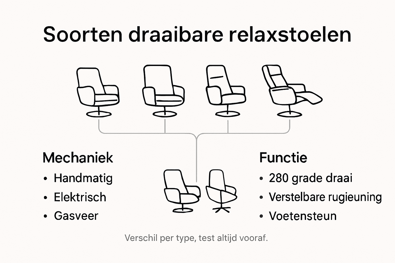 Infographic: Verschillende soorten draaibare relaxstoelen en hun eigenschappen